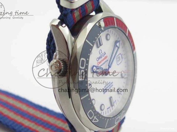 0213 FashionForward Seamaster 300M 007 SS URF 1:1 Best Edition White Dial Ceramic Bezel On Nylon Strap A2507(Free SS Bracelet) 8118